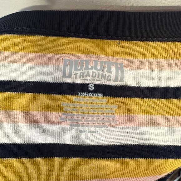 Women's Duluth Top Small Elbow Length Sleeve Tee 100% Cotton Stripe Pink Yellow - Picture 5 of 5